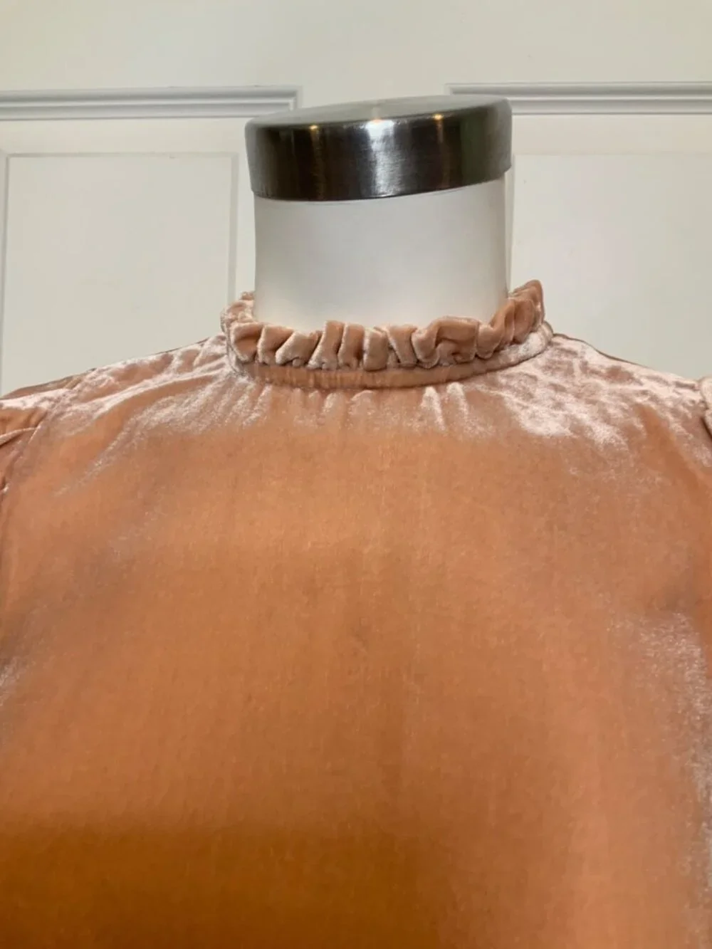 Ulla Johnson Peach Silk Velvet Puff Sleeve Ruffle Giles Blouse, Size 0